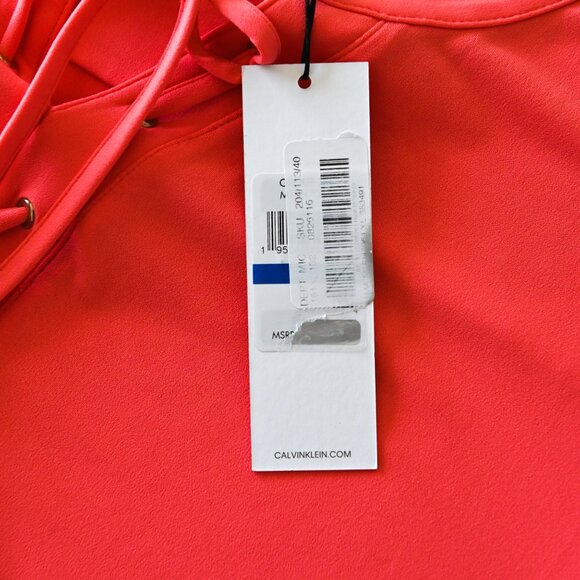 CALVIN KLEIN Coral Lace-Up 3/4 Sleeves Blouse- Size XL - NWT Retail $79 - Picture 7 of 10